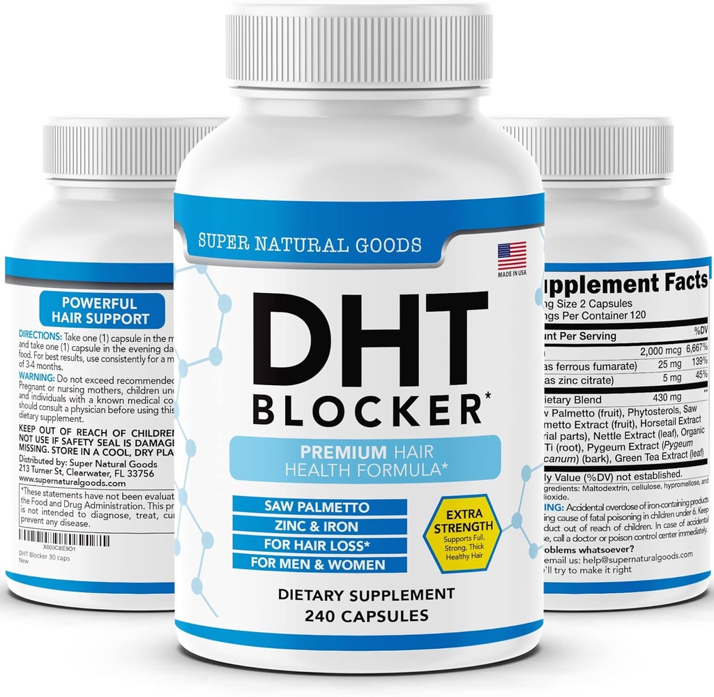 DHT Blocker - Hair Growth Supplement for Genetic Thinning for Men & Women - Helps Hair Loss & Stimulate Follicle Growth with Saw Palmetto, Biotin & Iron - Follicle Growth Supplements Pills