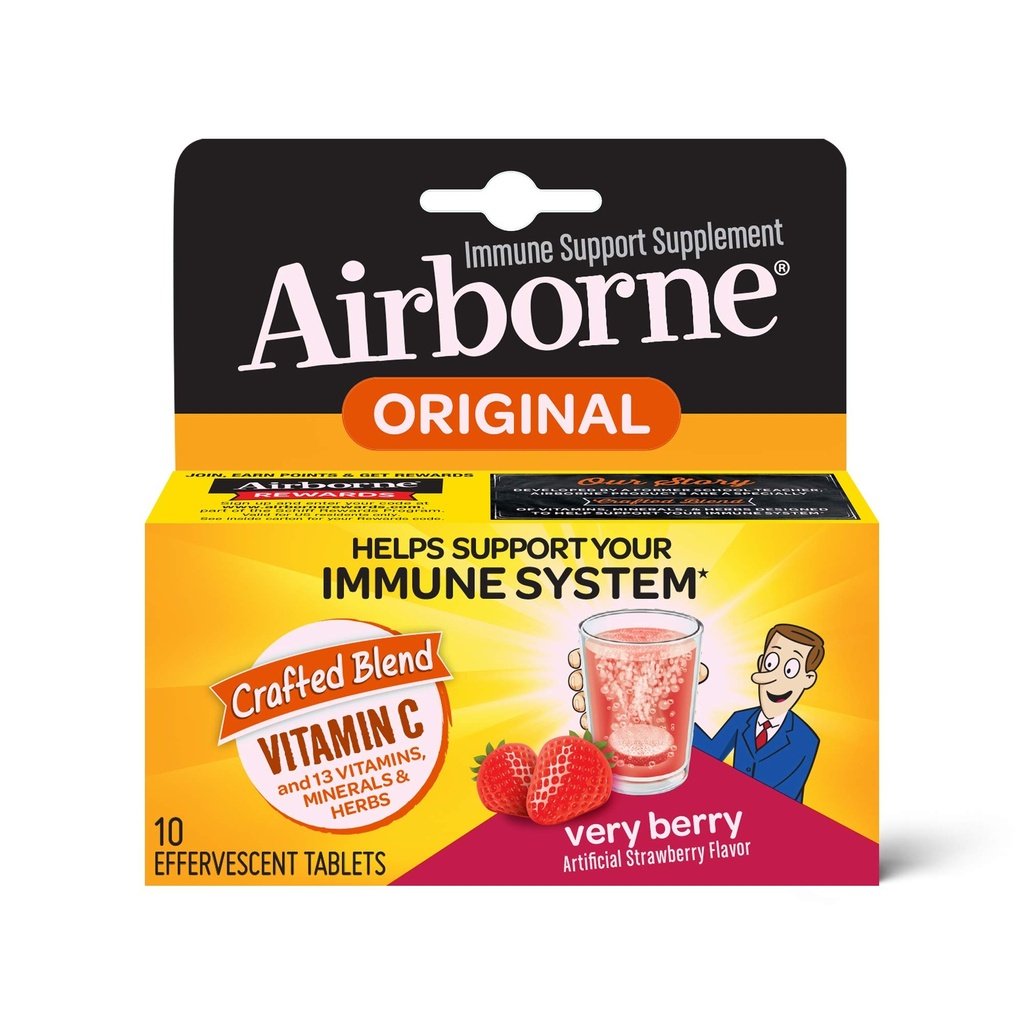 Comprimés effervescents à très baies aéroportées, 10 Compte - 1000 mg de vitamine C - Supplément de soutien immunitaire (paquet de 3 p.