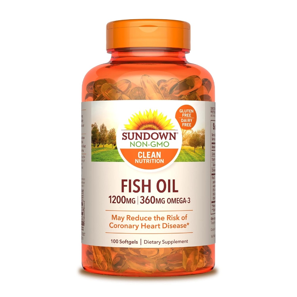 Huile de poisson Sundown 1200 mg, 100 Softgels
