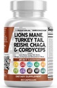 Nettoyer les nutraceutiques Lions Mane 20in1 Champignon Supplément avec la dinde Tail Reishi Cordyceps Chaga Maitake Meshima Poria Cocos Shiitake Oyster Porcini Enoki - 1 Pack