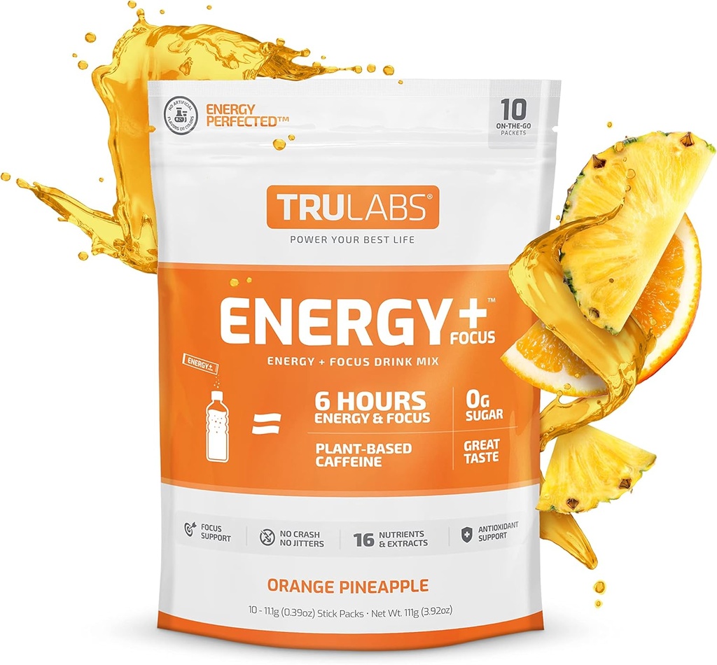 TRULABS Endurance, énergie + focus, mélange de boissons en poudre, ananas orange (10ct)