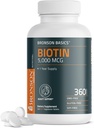 Bronson Biotin 5 000 MCG soutient la production de cheveux, de peau et de ongles sains et la production d'énergie - Soutien beauté haute puissance - non-OGM, 360 comprimés végétariens