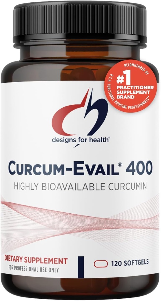 Conceptions pour la santé Curcum-Evail 400 - Biodisponible Curcumin Curcumin Suppléments - Technologie d'émulsion - Curcumin C3 complexe avec huile de curcuma + vitamine E, non-OGM (120 Softgels)