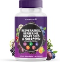 Resvératrol Berberine Graine Extract Quercetin - Supplément en polyphénol avec extrait de noni, N-acétyl Cysteine, extrait d'açai - Fabriqué aux États-Unis - 60 Capsules