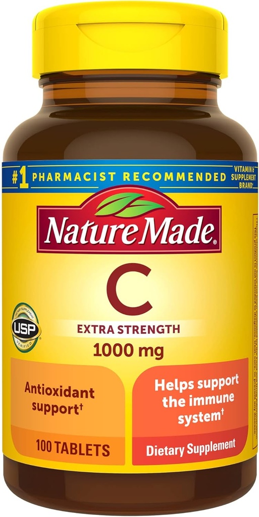 Nature Made Extra Strength Vitamine C 1000 mg, complément alimentaire pour le soutien immunitaire, 100 comprimés, 100 jours d'approvisionnement
