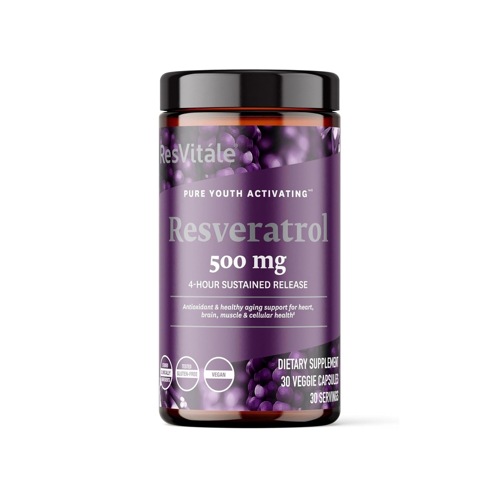 ResVitale Resveratrol 500 mg - Supplément Resveratrol pour hommes et femmes - 30 Capsules de Veggie
