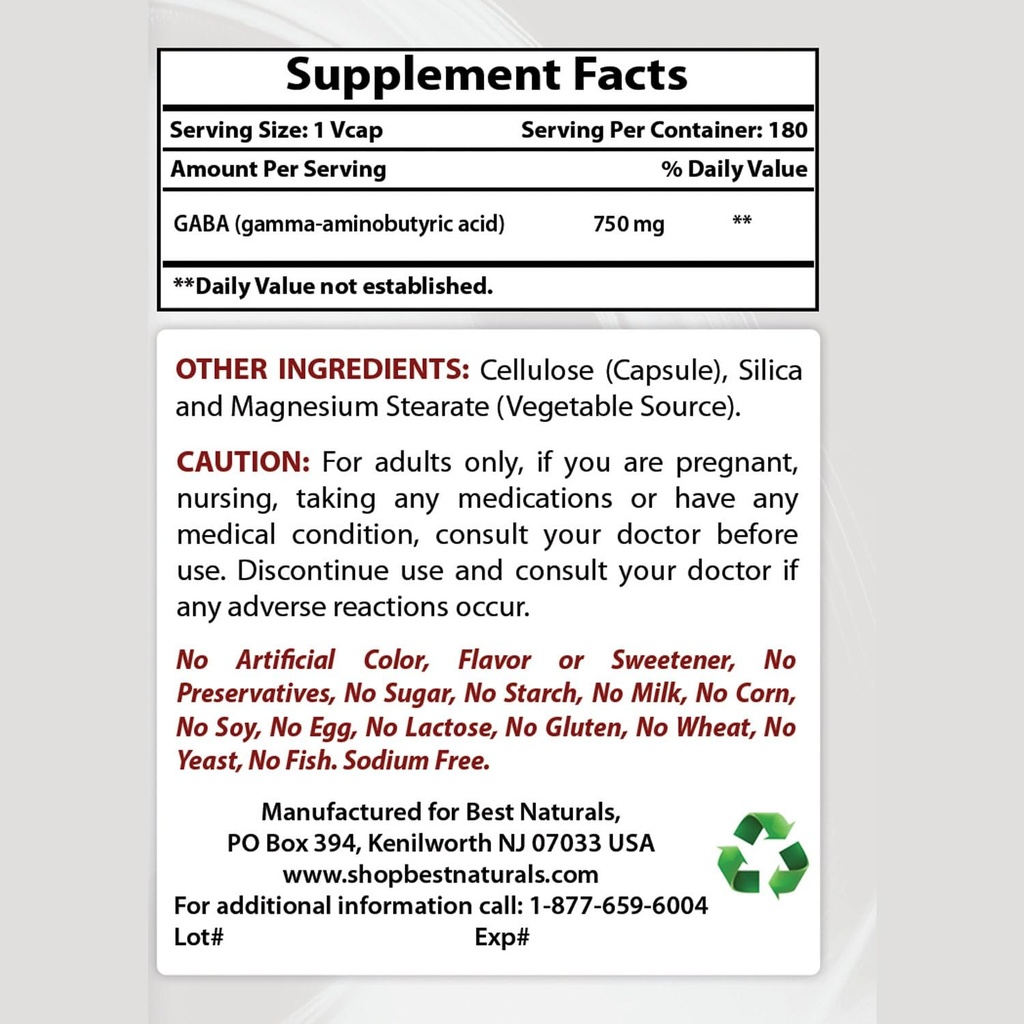 Meilleur supplément naturel GABA 750mg & L-Theanine 200mg