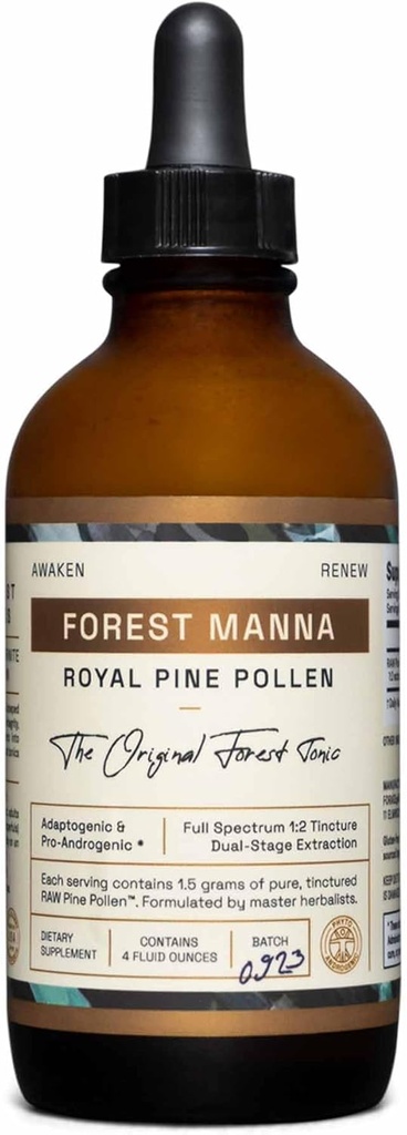 Forest Manna Royal Pine Pollen Tecture – 1:2 Vrai Extraction à double étage – Pine RAW pur Teinture de pollen – 4 bouteilles d'once fluide