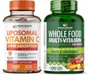 Bien-être sain Capsules de vitamine C liposomique (200 pilules 1500mg buffered) Haute absorption VIT C + Multivitamine alimentaire pour les femmes - Multivitamines naturelles, minéraux, extraits organiques