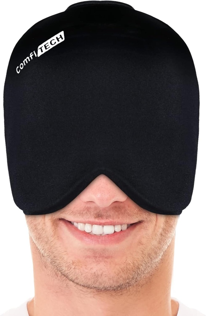 ComfiTECH Head Ice Pack Wrap Cold Cap Cooling Gel Hat, Grand, Noir