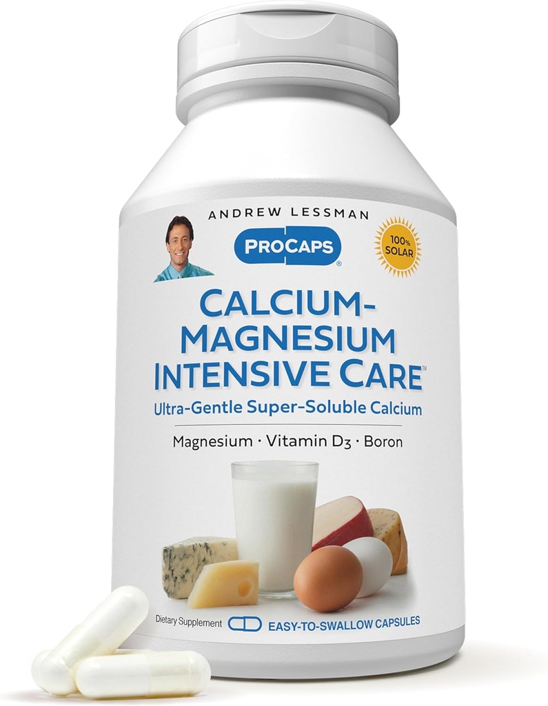 ANDREW LESSMAN Calcium Magnesium Intensive Care 60 Capsules - Bone and Skeleton Health Essentials. Capsules faciles à avaler, poudre fine super soluble. Doucement à même les ventres les plus sensibles