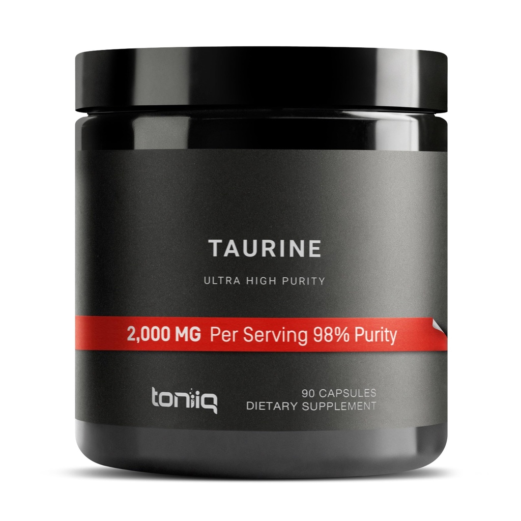 Toniiq 2000mg Supplément Taurine - Capsules de poudre Taurine à haute pureté, 98%+ Pure, lab tiers testé - Potent, non-OGM, sans gluten, efficace Formule 45 Servants optimaux par bouteille