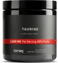 Toniiq 2000mg Supplément Taurine - Capsules de poudre Taurine à haute pureté, 98%+ Pure, lab tiers testé - Potent, non-OGM, sans gluten, efficace Formule 45 Servants optimaux par bouteille