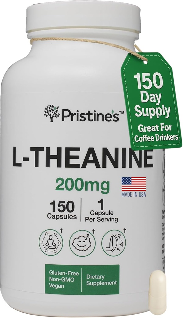 PRISTINE'S L Theanine Sleep Quality Support Amino Acid Supplément - 200MG 150 Day Supply - Relaxation & Mood Support Capsules - Vegan Non-OGM & Sans gluten