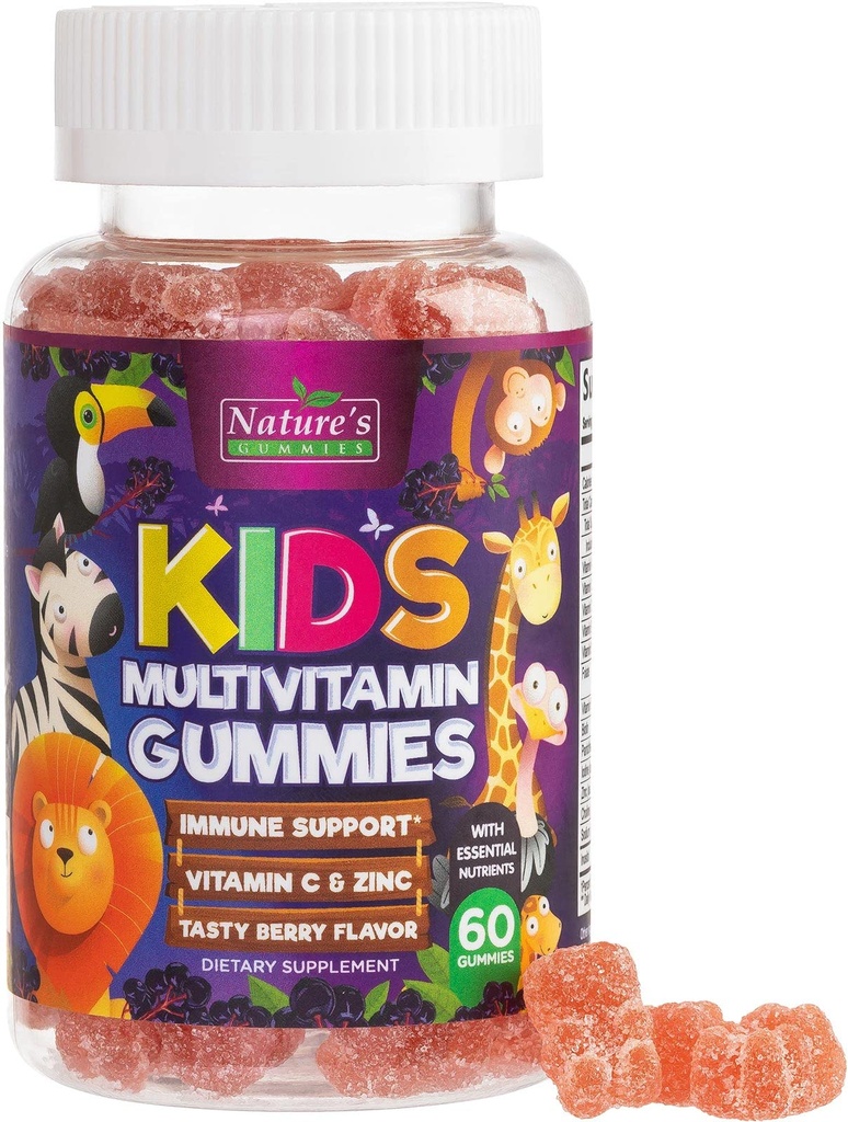Multivitamin for Kids - Complete Daily Children's Multi Vitamin Gummy Chew with Vitamin D, B Vitamins, Zinc & More - Energy, Memory Focus & Immune Health Support - Natural Berry Flavor - 60 Gummies