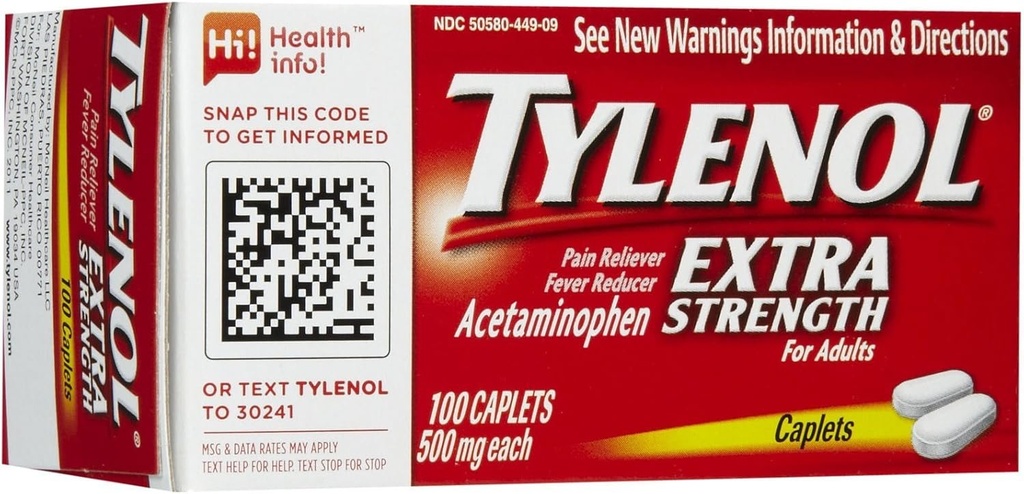 Tylenol Extra Strength Pain Relievers & Fever Reducer Caplets-100 Compte