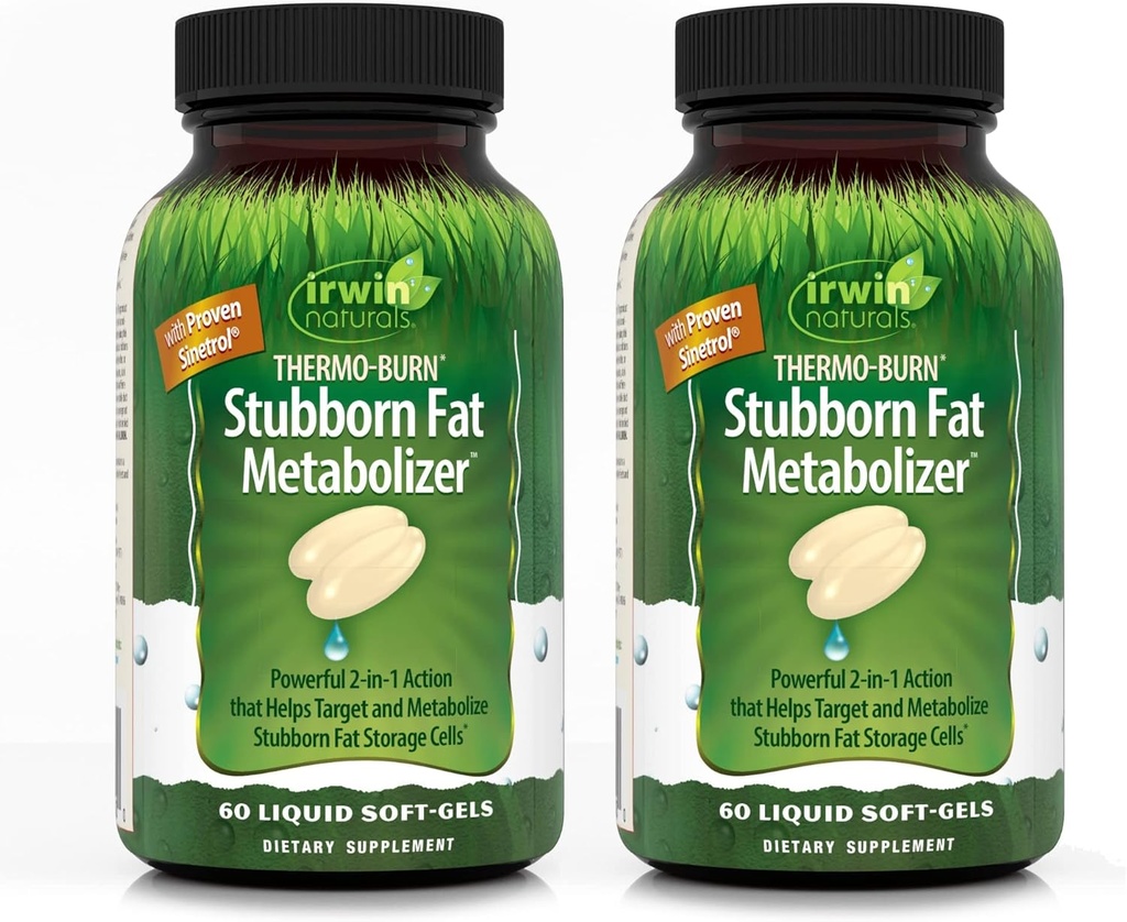 Irwin Naturals Thermo-Burn Stubborn Fat Metabolizer - 60 Liquid Soft-Gels, Pack of 2 - Helps Target & Metabolize Stubborn Fat Storage Cells - 40 Total Servings
