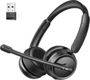Casque Bluetooth avec microphone anti bruit AI, casque Bluetooth HiFi stéréo, casque sans fil avec dongle USB pour centre d'appel de bureau Skype Zoom Meeting Trucker