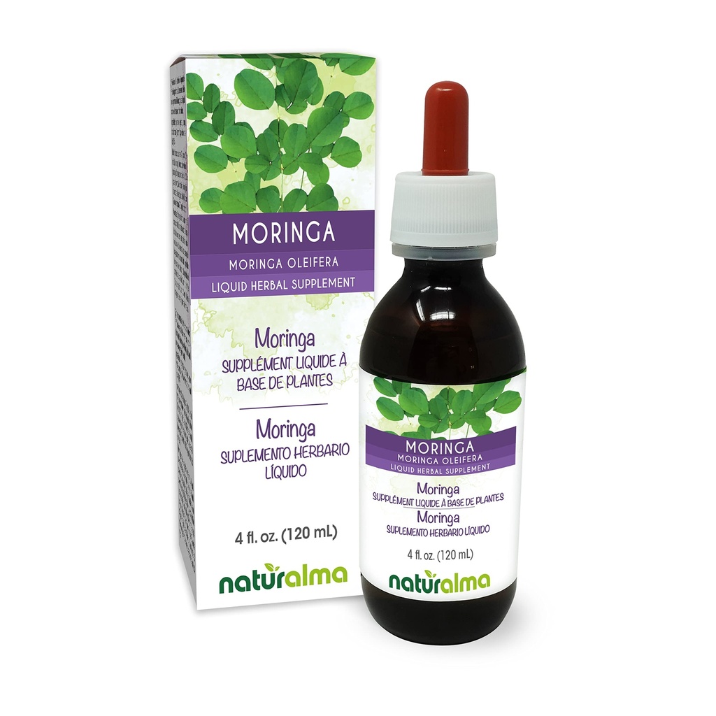 Naturalma Moringa (Moringa oléifera ou Moringa Aptera) Teinture sans alcool - 4 fl oz Extrait liquide dans les gouttes - Supplément à base de plantes - Vegan