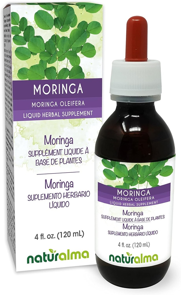 Naturalma Moringa (Moringa oleifera or Moringa Aptera) Leaf Alcohol-Free Tincture - 4 fl oz Liquid Extract in Drops - Herbal Supplement - Vegan