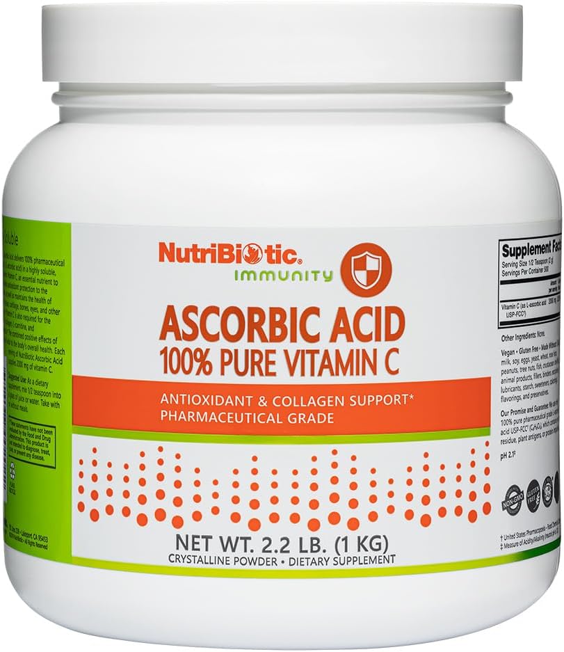 NutriBiotic Ascorbic Acid Vitamin C Powder, 2.2 Lb | Pharmaceutical Grade L-Ascorbic Acid, 2000 Mg Per Serving | Essential Immune & Antioxidant Collagen Support Supplement | Vegan, Gluten & GMO Free