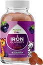 Gommies de fer avec vitamine C pour les enfants - Suppléments de fer pour les enfants avec douceur pour renforcer l'immunité et le soutien énergétique - Vitamine B6, B12, A, Niacine & Gommies de folate - Vegan & OGM -120 Compte
