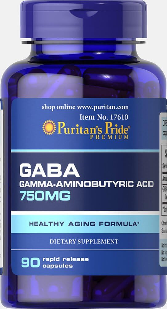 Puritans Pride Gaba Gamma Acide aminobutyrique 750 Mg Capsules, 90 Compte