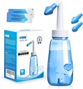 Neti Pot Sinus Rinse Bouteille 260 ML avec 60 sachets de sel de lavage nasal et thermomètre Sticker Nez Nettoyeur Pression Rinse Irrigation nasale pour adulte et enfant sans BPA (bleu)