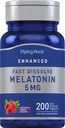 Piping Rock Melatonin 5mg=200 Comprimés Dissolvés Rapidement.