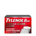 Tylenol 8 heures Douleurs musculaires et soulagement de la douleur Comprimés à libération prolongée avec 650 mg d'acétaminophène, Réducteur de fièvre et traitement de la douleur pour les muscles, les articulations, le corps et le soulagement de la douleur, 24 Compte
