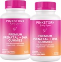Pink Stork Premium Vitamines Gommy prénatales avec DHA, Folate et vitamine D - 60 Gommies Vegan - 2 Pack