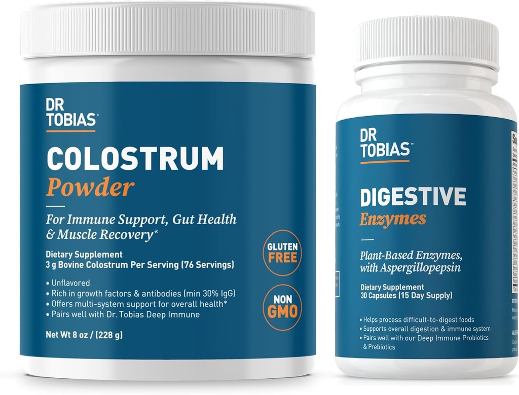 Dr Tobias Enzymes digestifs et poudre de colostrum - soutient l'absorption nutritive, le confort digestif et la fonction immunitaire