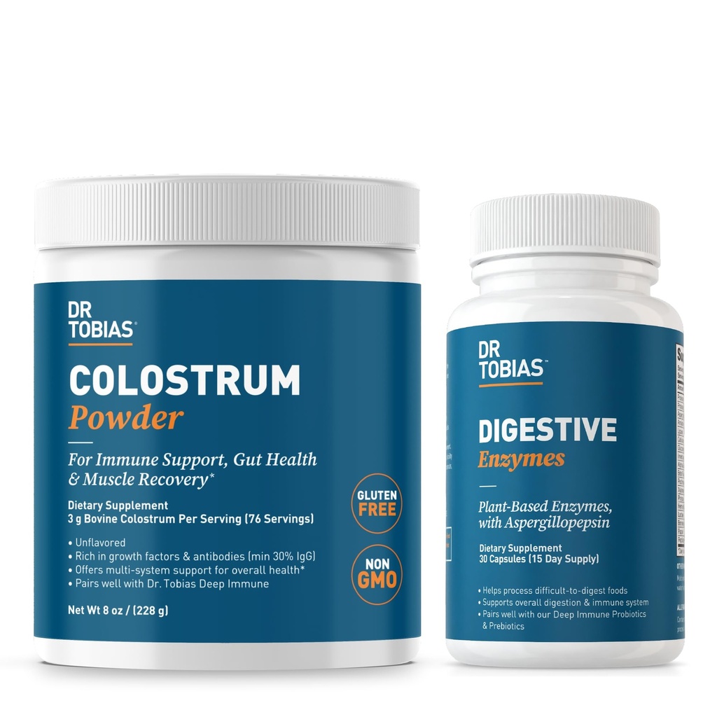 Dr Tobias Enzymes digestifs et poudre de colostrum - soutient l'absorption nutritive, le confort digestif et la fonction immunitaire