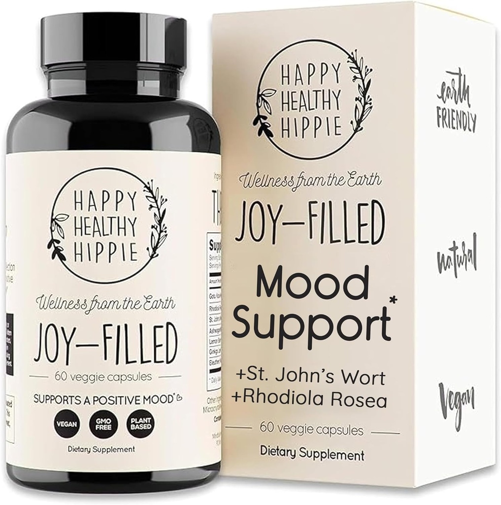 Supplément de soutien à l'humeur Joy-Filled - 7 Herb Complex w/St. Johns Wort (en anglais seulement) Relief du stress – Aide à calmer l'esprit et le corps (en anglais seulement) 100% Plant-Based Happy Pills, Ashwagandha, Rhodiola Rosea (en anglais seulement)