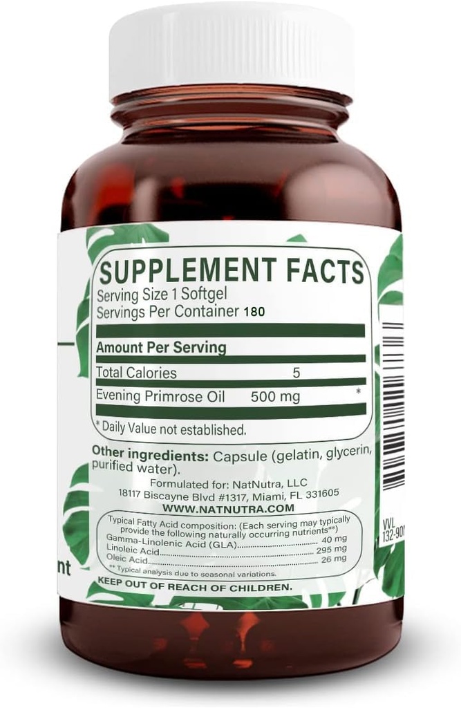 Supplément naturel d'huile de Primrose Nutra de l'acide gras, aide à surmonter la douleur corporelle, la santé nerveuse, promouvoir la santé cardiaque et la clarté de la peau, aide à réduire le malaise digestif, 500 mg, 180 Softgel