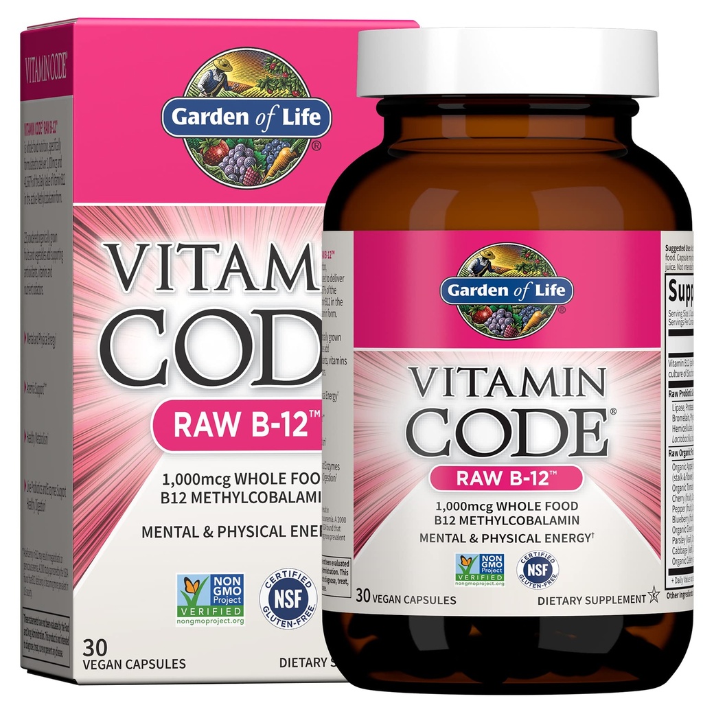 Garden of Life Vitamin Code Raw B-12 Methylcobalamin, Vegan, 30 Capsules