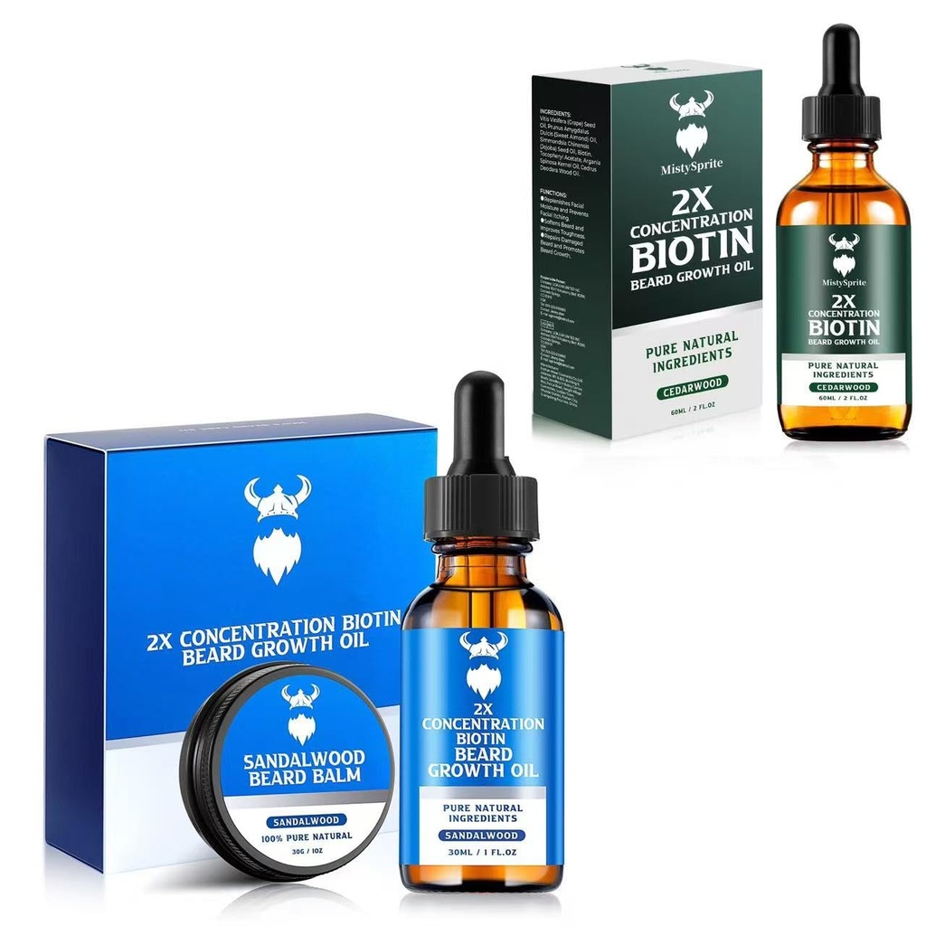 Kit de croissance de barbe de sandale avec 2X biotine pour les hommes et l'huile de croissance de barbe de cèdre, ingrédients naturels et épaississements
