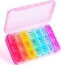 Organisateur de pilules hebdomadaires 3 fois par jour - Odaro 3 fois par jour,Grande Pill Box 7 Jour,Portable Pill Case for Purse,Animateur de pilules quotidiennes,Organisateur de pilules médicales pour les vitamines, les suppléments et les médicaments(Pink)