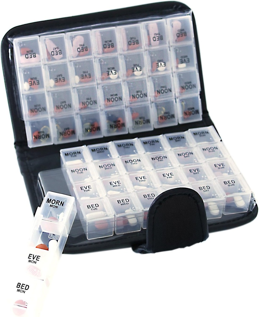 Smart Essentials 14 Day Pill & Vitamine Organizer 2 Weeks AM/PM 4 Doses a Day Travel Case Handy & Portable, Noir, GM8283