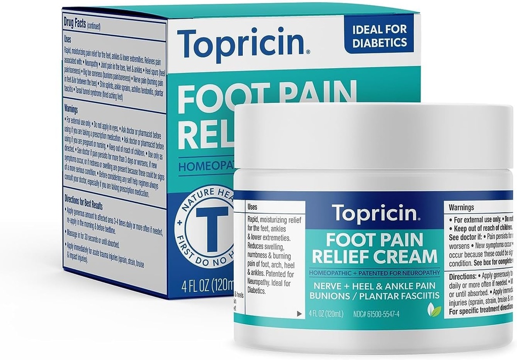 Crème de thérapie de soulagement de la douleur du pied de topricine (4 oz)