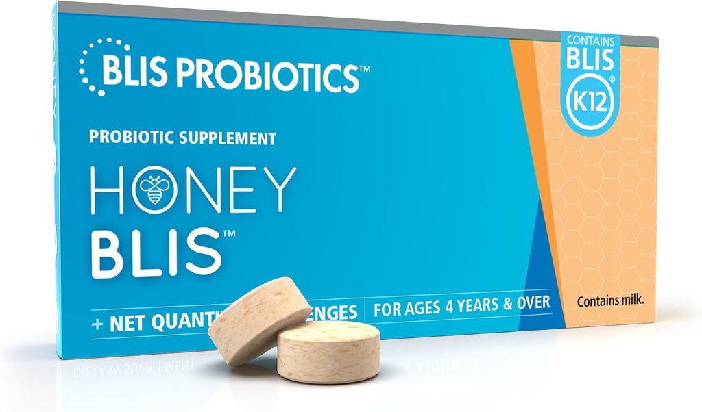 BLIS HoneyBlis Gorge Probiotique Orale Lozenges - Manuka Honey, K12, Immune Support - 16 Lozenges