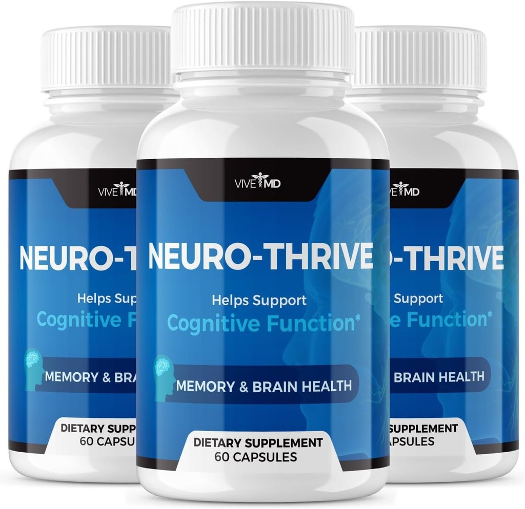Supplément Neuro Thrive Cerveau de Vive MD - Formule Officielle - Neuro Thrive PQQ, Neuro Thrive, Extra Force avec Extrait Ginkgo Biloba, Extrait Ginseng Sibérien - (3 Pack)