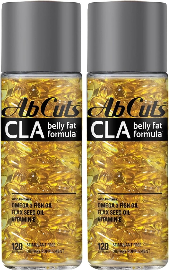 CLA Formule de gras Belly - 120 Softgels faciles à avaler - Oméga 3 Huile de poisson, huile de lin et vitamine E - aide à augmenter l'approvisionnement en antioxydants et la composition saine du corps (paquet de 2)