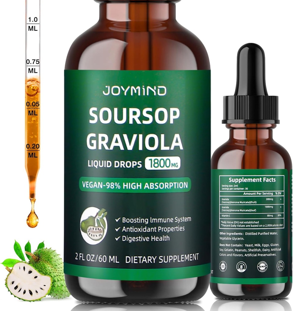 Graviola Extrait de feuille de sourcil liquide - Amers de sourcil liquide, embellir, détendre, foie et sommeil, végétalien, sans sucre et sans gluten, 98% de taux d'absorption, saveur naturelle, 2 mois d'approvisionnement 60ML