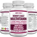 Multivitamines pour femmes, 37 Multivitamines avec minéraux, Vitamines A C D E, Biotine, B12, Folate, Zinc, Magnésium, Calcium, Thé vert pour les cheveux, la peau, les ongles, l'énergie, le soutien immunitaire et hormonal, 60 Capsules