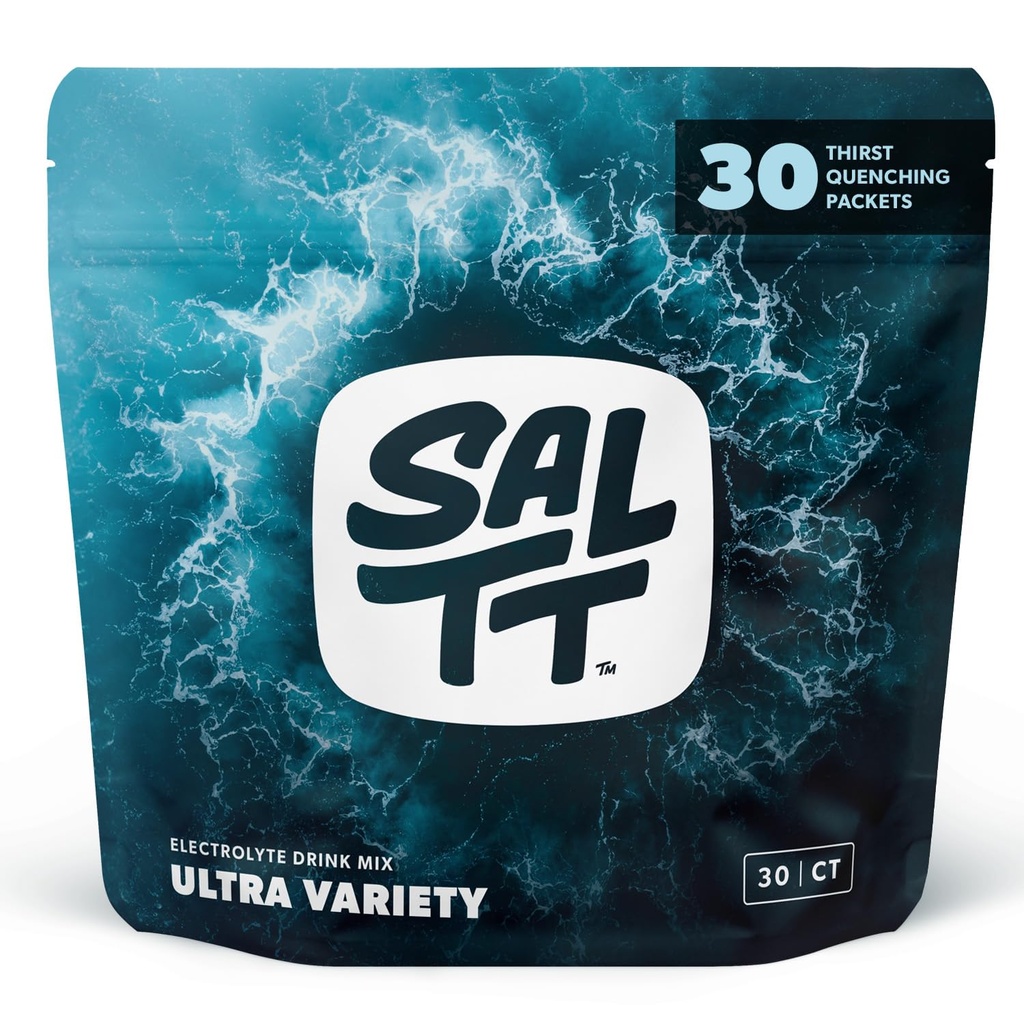 SALTT Electrolytes Powder Packets, Ultra Varietly Pack (30 Packets) - Magnésium, Potassium, Sodium, Trace Minerals - Vegan, Sans sucre, Sans gluten - Essentiels de voyage - Fabriqués aux États-Unis