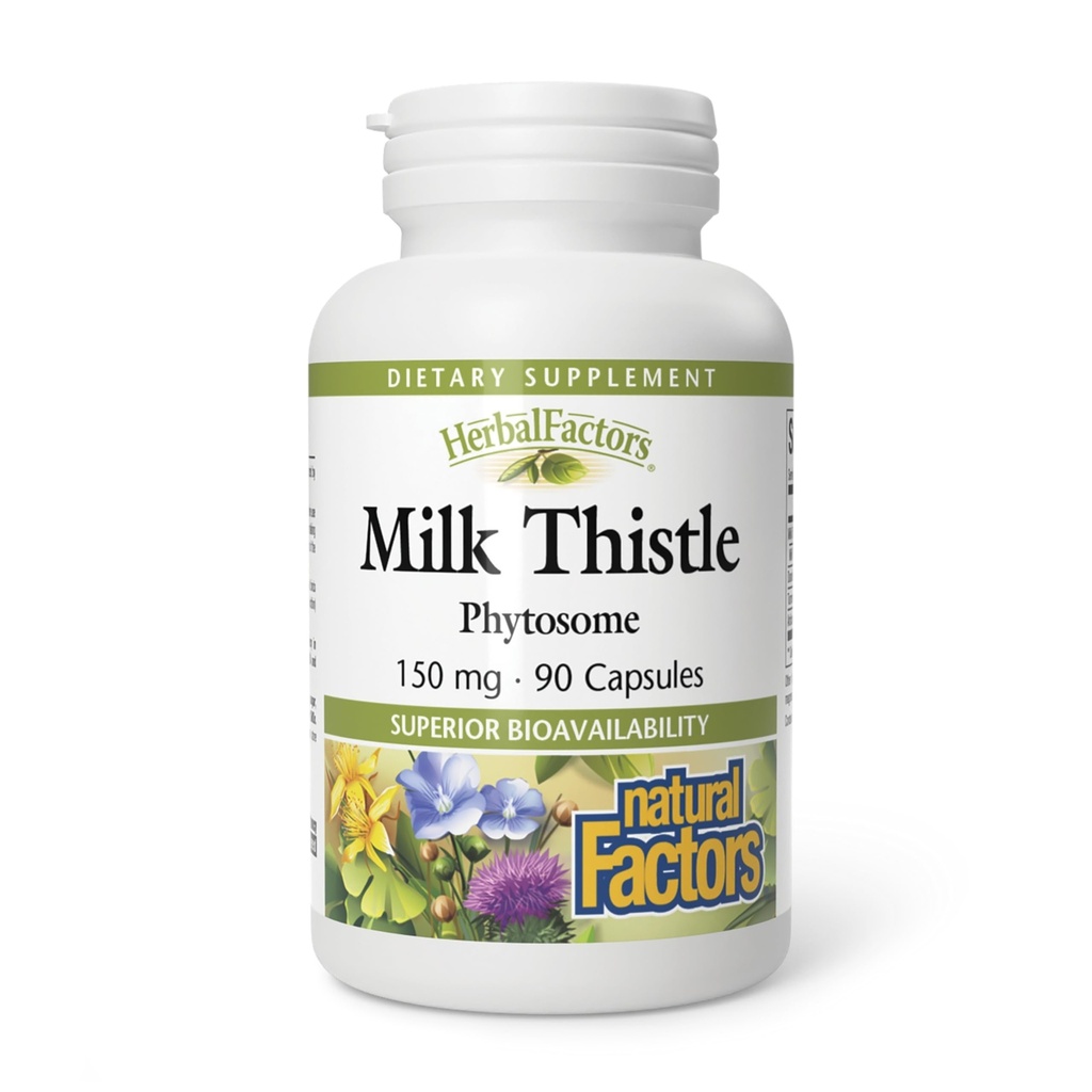 HerbalFactors by Natural Factors, Lait Thistle Phytosome, favorise la fonction hépatique saine avec Dandelion et Turmeric, 90 capsules (90 portions)