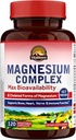 Supplément complexe de magnésium Vitalitown 500mg - Glycinat de magnésium certifié NSF, malate, taurate et citrate - Absorption élevée et douce chélatée sur l'estomac - Végétalienne non-OGM 120 Capsules