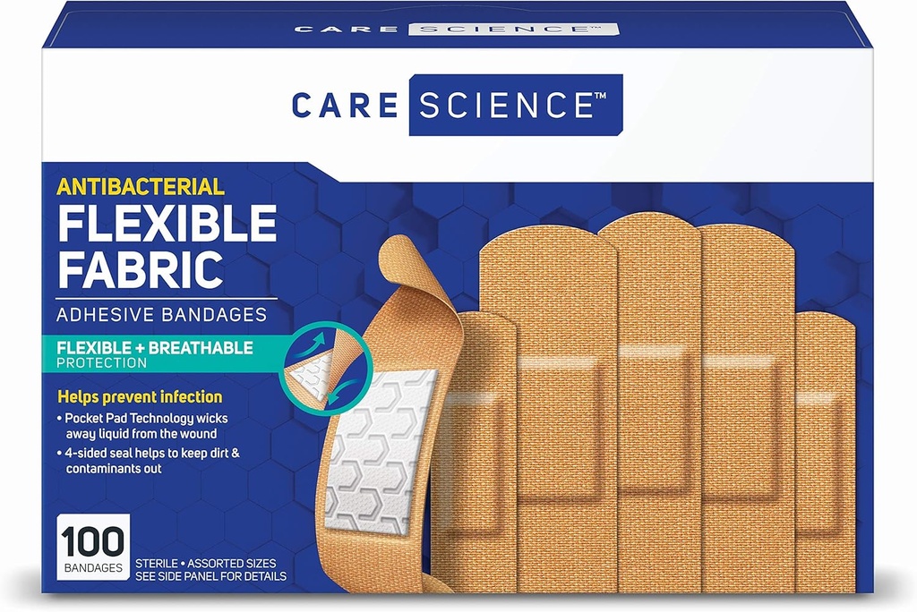 Care Science Tissu Bandes adhésives, 100 ct Tailles assorties.