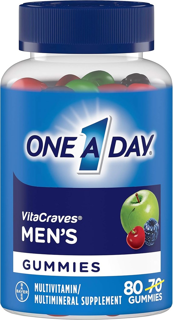 Un jour Hommes VitaCraves Multivitamine Gommies, Supplément avec vitamine A, vitamine C, vitamine D, Vitmain E, calcium et plus, 70 nombres